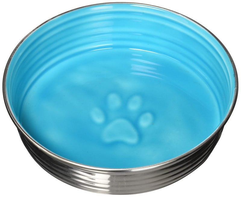 Loving Pets - Le BOL Dog Food Water Bowl Enamel Ceramic Bowl No Tip Stainless Steel Pet Bowl No Skid Spill Proof (Large, Siene Blue) - Image 1